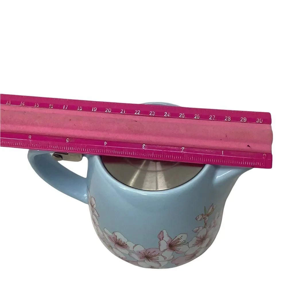 Alfred Ceramic‎ and Stainless Steel Teapot 20 oz Blue Pink Floral Cherry Blossom
